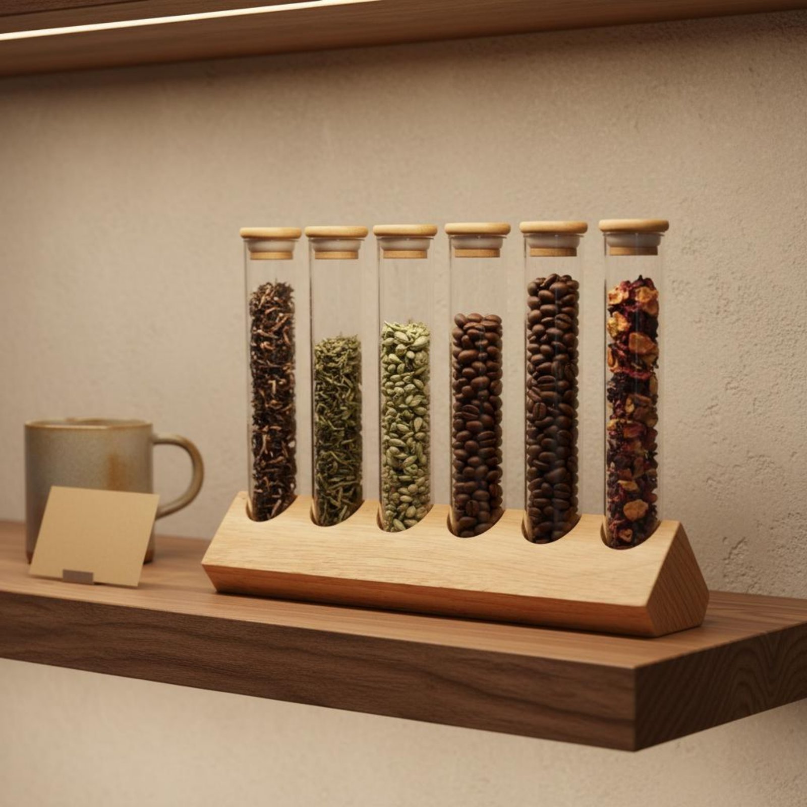 Display Stand Wood - Set Wadah Tabung Kaca dengan Rak