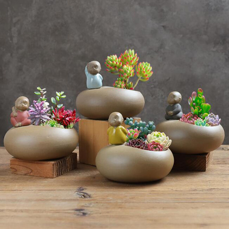 Bonsai Garden Art - Pot Bunga Biksu Keramik Retro Gaya