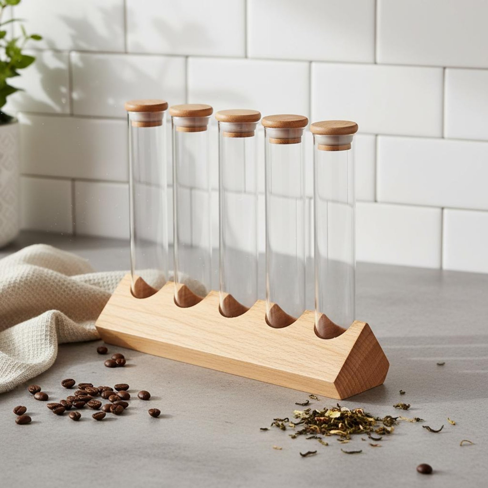 Set Wadah Tabung Kaca dengan R - Display Stand Wood ulasan dan harga