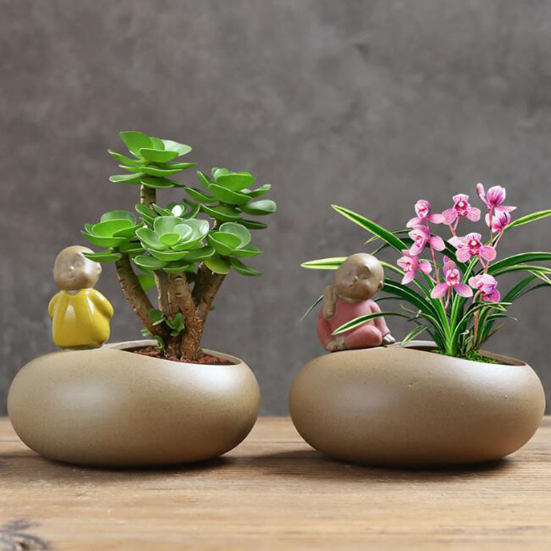 Pot Bunga Biksu Keramik Retro  - Bonsai Garden Art ulasan dan harga