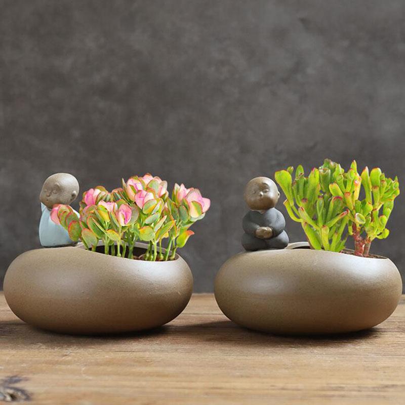 Pot Bunga Biksu Keramik Retro  - Bonsai Garden Art ulasan dan harga
